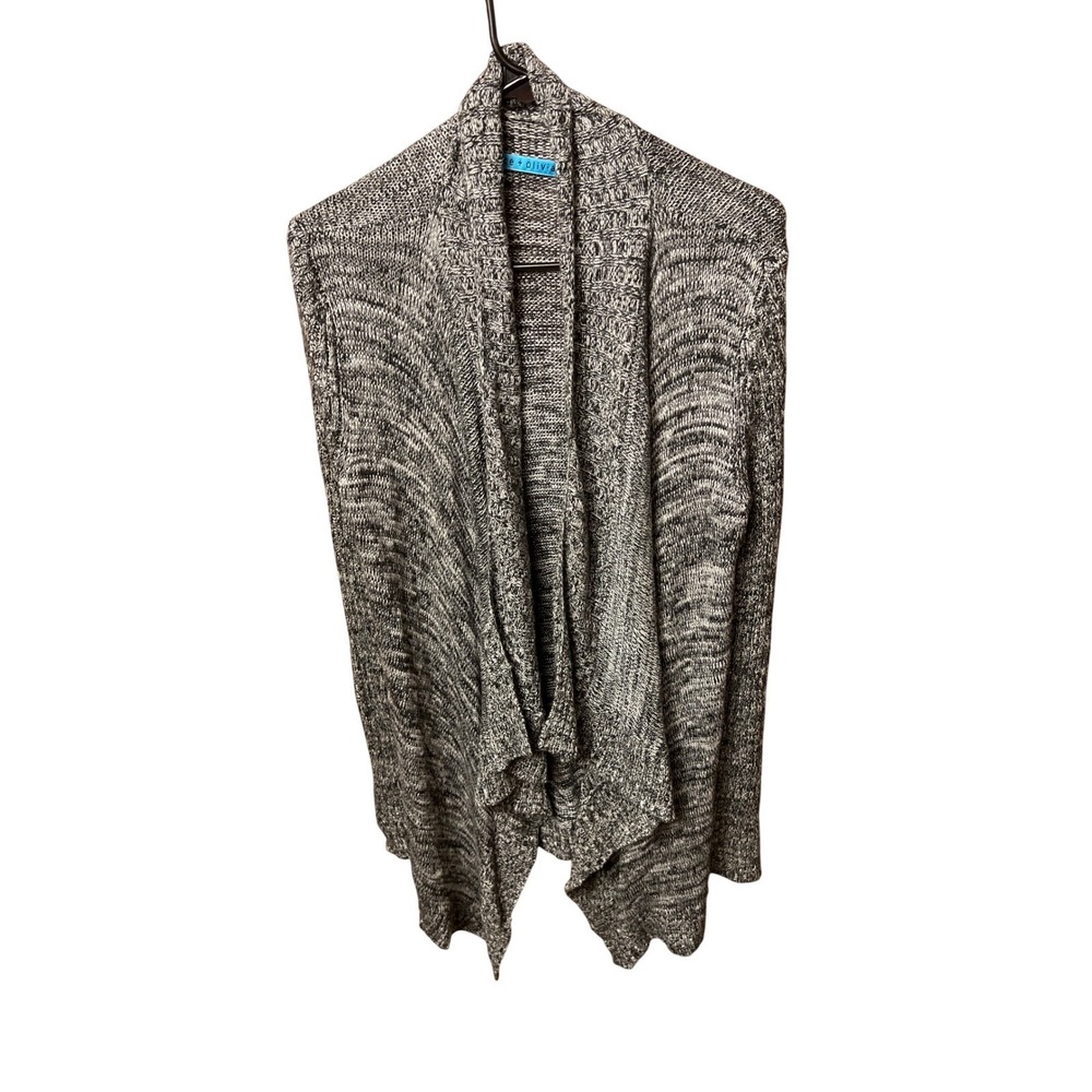 Alice + Olivia Black White Space Dye Wool Blend Draped Open Cardigan Layering